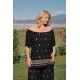 Μπλούζα resort rayon με χρυσό κέντημα έξω ώμοι κοντό μανίκι μαύρη