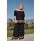Μπλούζα resort rayon με χρυσό κέντημα έξω ώμοι κοντό μανίκι μαύρη