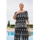 Μπλούζα resort rayon έξω ώμοι κοντό μανίκι τύπωμα ραπόρτο λαχούρ