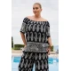Μπλούζα resort rayon έξω ώμοι κοντό μανίκι τύπωμα ραπόρτο λαχούρ