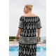 Μπλούζα resort rayon έξω ώμοι κοντό μανίκι τύπωμα ραπόρτο λαχούρ