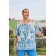 Μπλούζα resort rayon έξω ώμοι κοντό μανίκι φλοράλ ραπόρτο μπλε