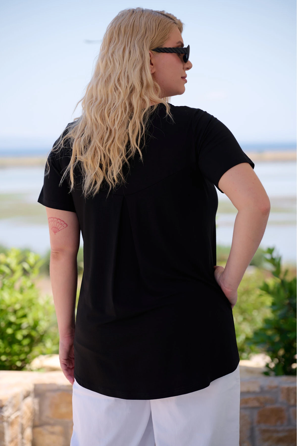 Μπλούζα ελαστική viscose κουφόπιετα με τύπωμα Mindset  μαύρη