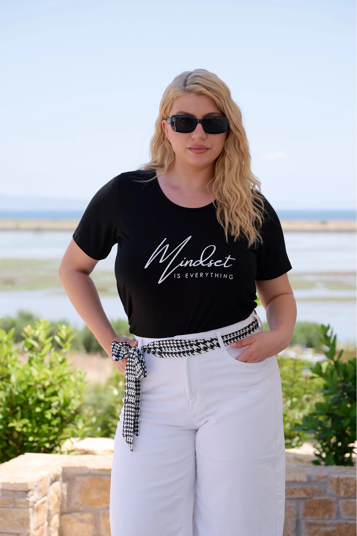 Μπλούζα ελαστική viscose κουφόπιετα με τύπωμα Mindset  μαύρη