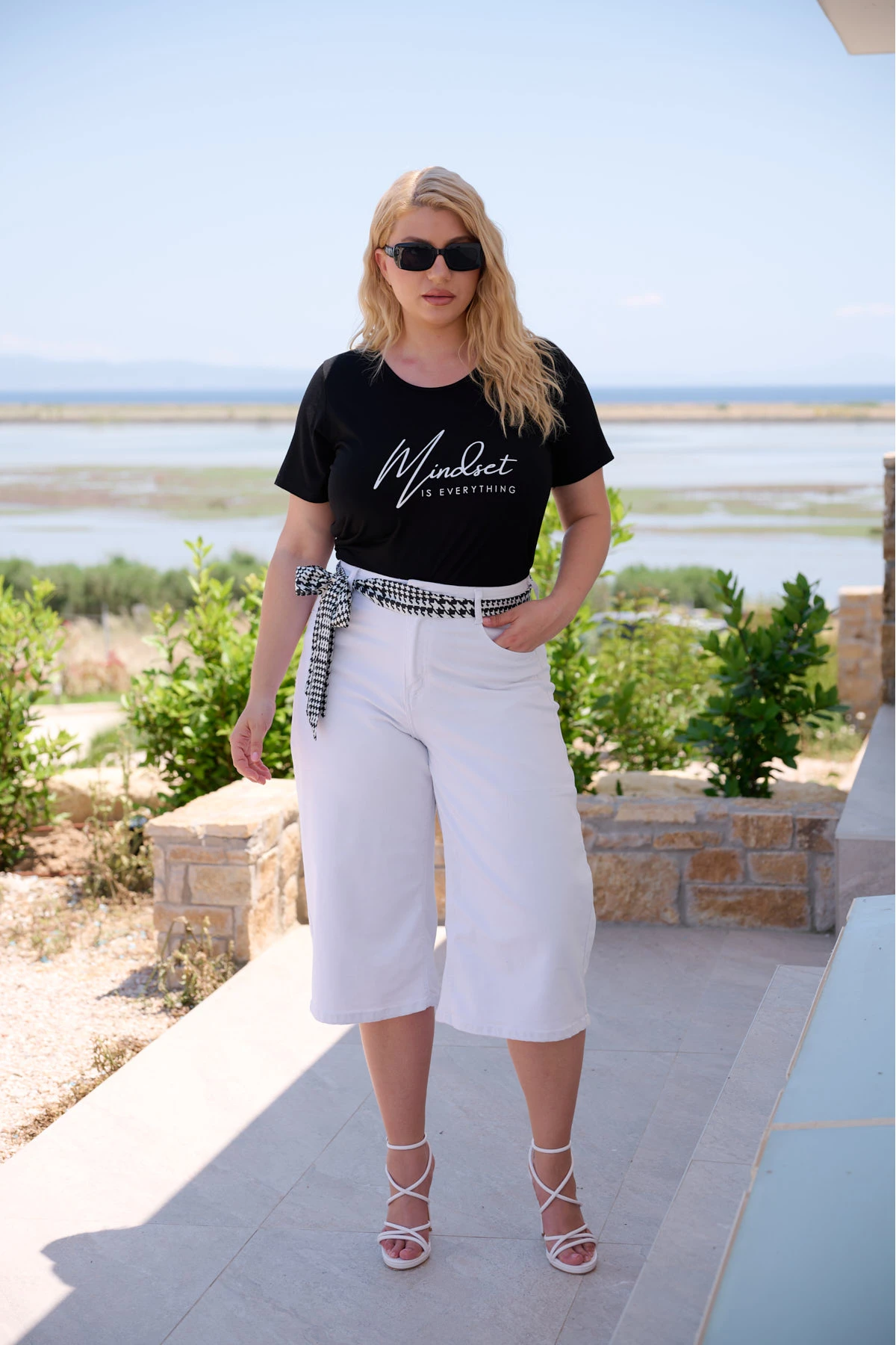 Μπλούζα ελαστική viscose κουφόπιετα με τύπωμα Mindset  μαύρη