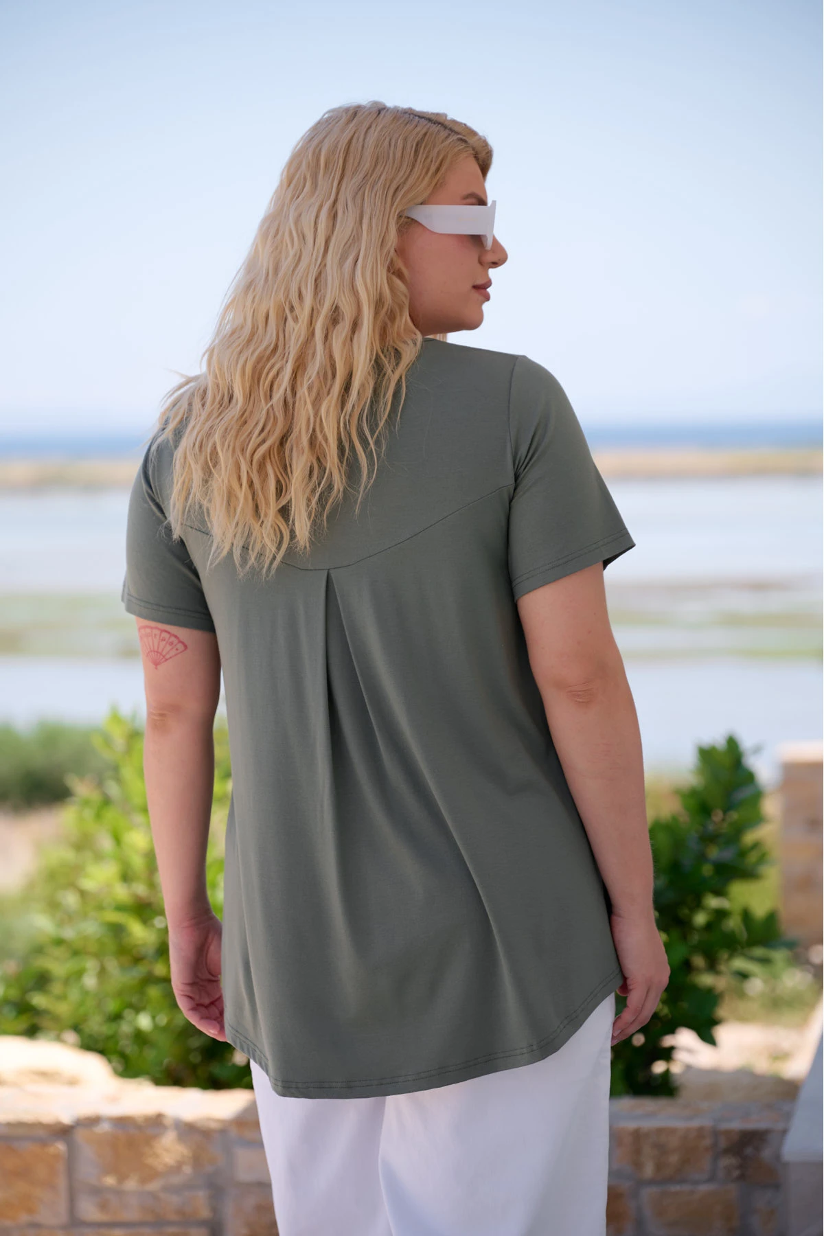 Μπλούζα ελαστική viscose κουφόπιετα με τύπωμα Mindset χακί
