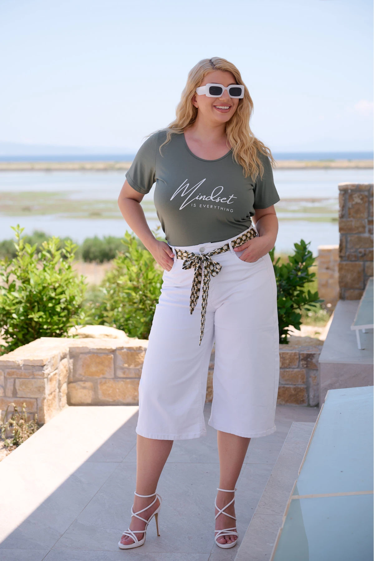Μπλούζα ελαστική viscose κουφόπιετα με τύπωμα Mindset χακί