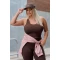 Κροπ Tοπ αμάνικο με πλάτη boxer ελαστικό καφ΄ε