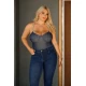 Κορμάκι look jean με στρας τιράντα μπλε