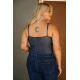 Κορμάκι look jean με στρας τιράντα μπλε