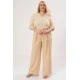 Παντελόνα με λάστιχο look λινό μπεζ Παντελόνα με λάστιχο look λινό μπεζ