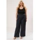 Παντελόνα με λάστιχο look λινό μαύρη Παντελόνα με λάστιχο look λινό μαύρη