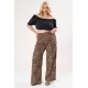 Παντελόνα σατέν με λάστιχο και τσέπες λεοπάρ