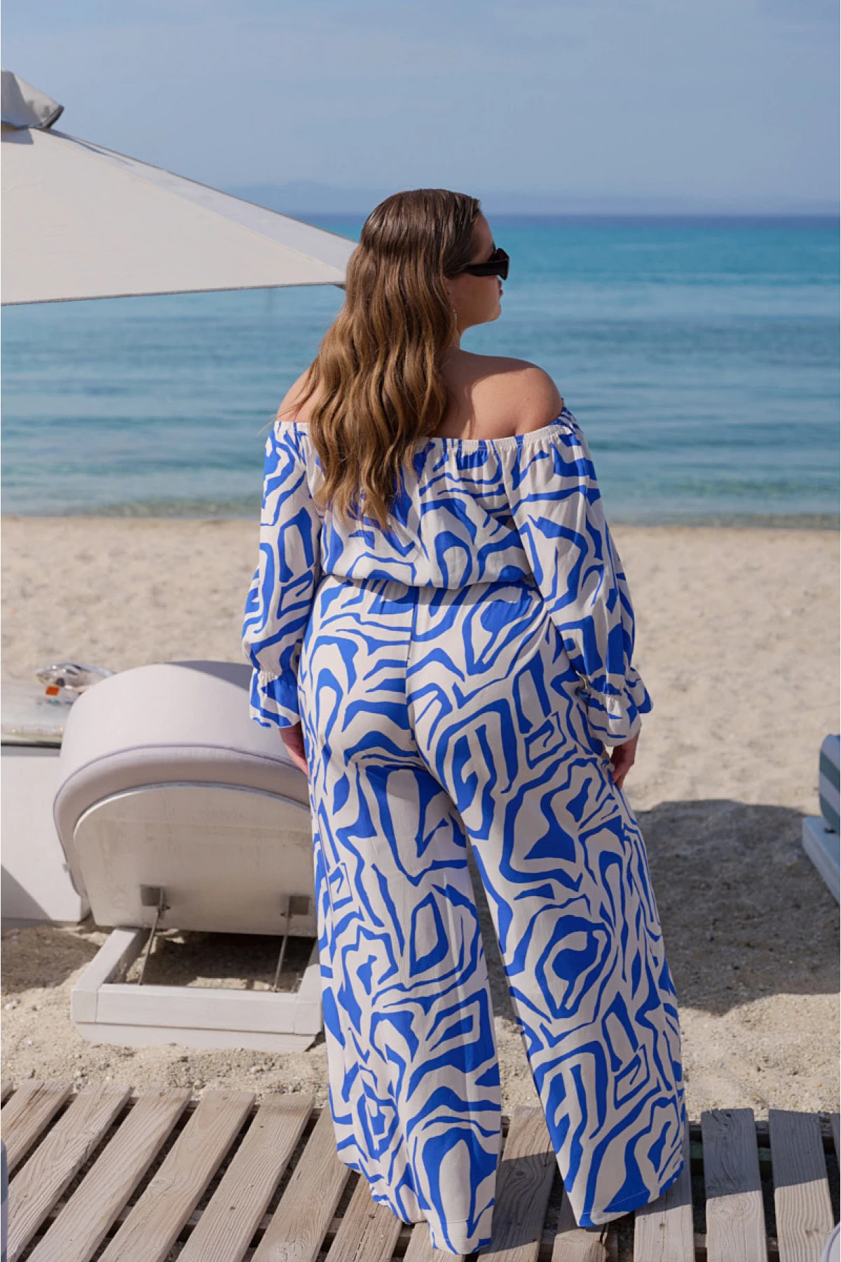 Παντελόνα σταθερή viscose εμπριμέ μπλε Παντελόνα σταθερή viscose εμπριμέ μπλε