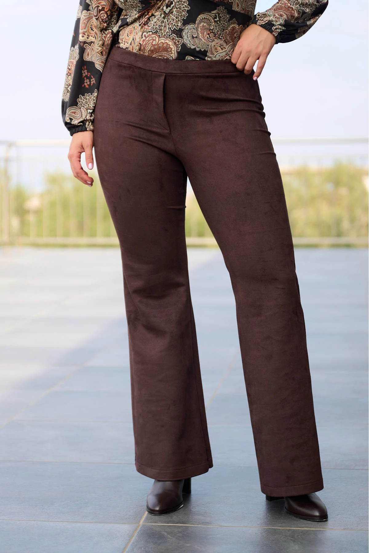 Παντελονοκολάν σουέντ καμπάνα καφέ