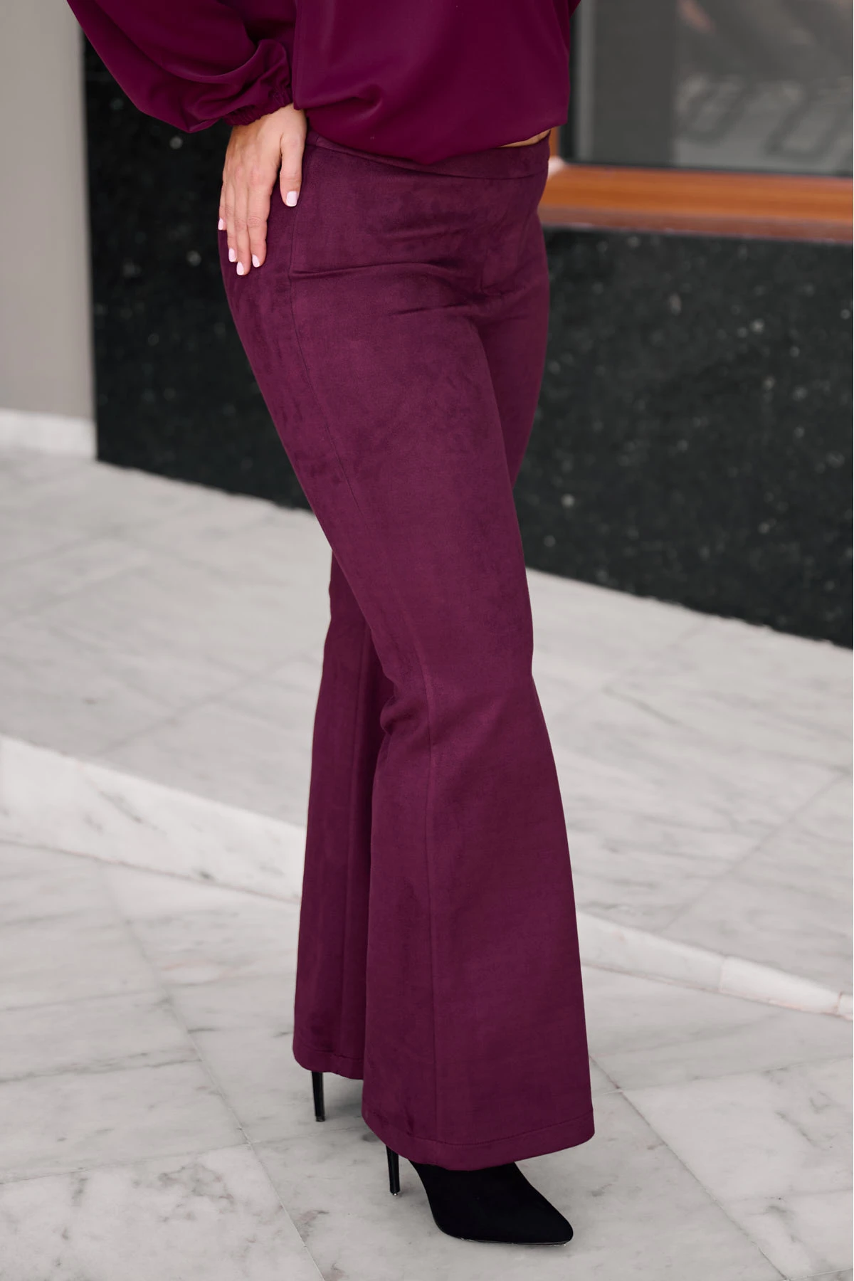 Παντελονοκολάν σουέντ καμπάνα μπορντό Παντελονοκολάν σουέντ καμπάνα μπορντό