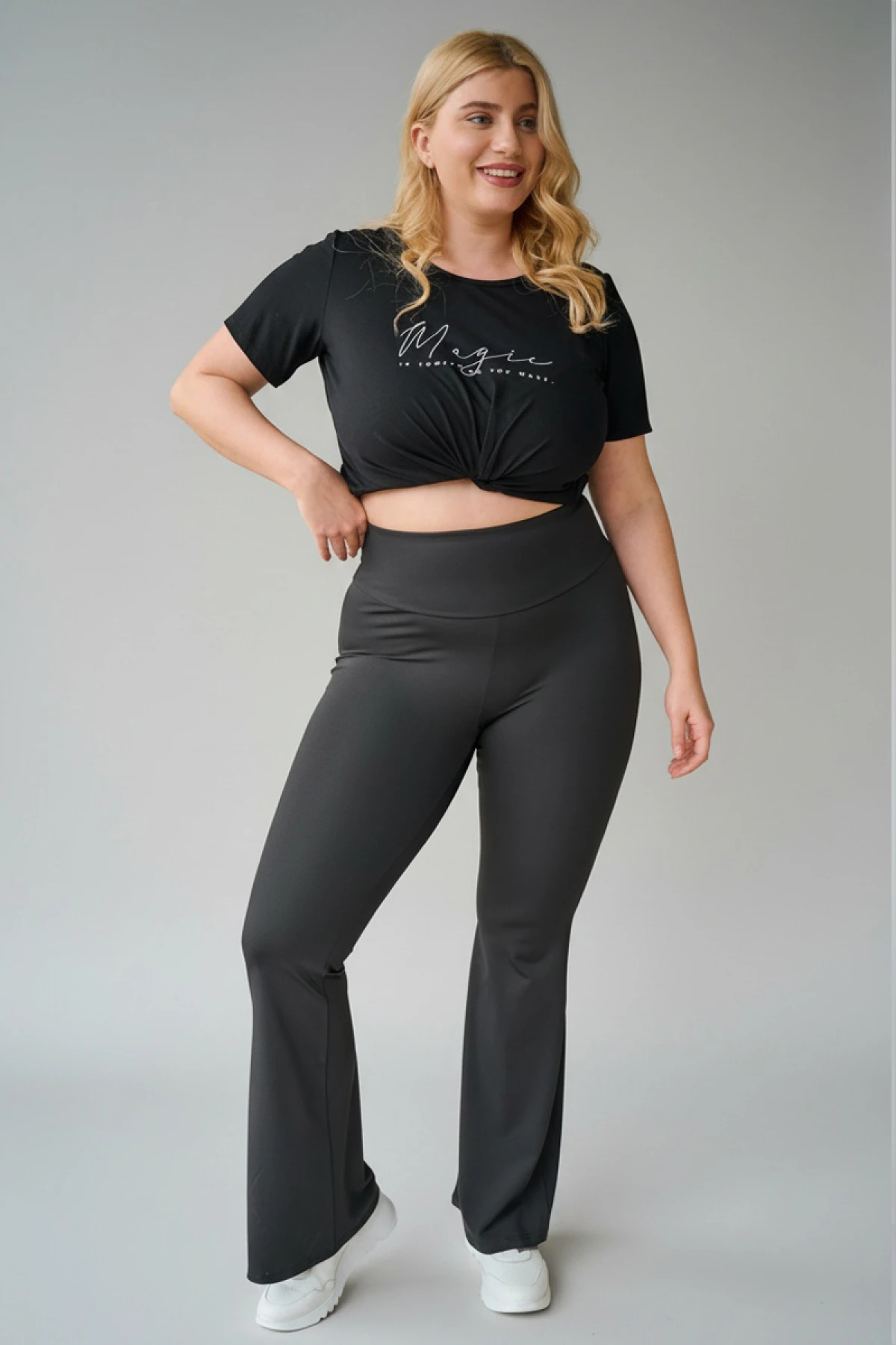 Κολάν καμπάνα yoga με φαρδιά μπάσκα στη μέση μαύρο