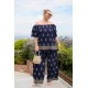 Παντελόνα resort rayon με χρυσό κέντημα μπλε