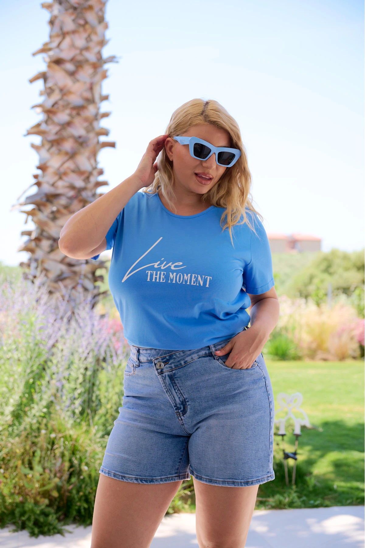 Jean shorts ελαστικό χιαστί κουμπί