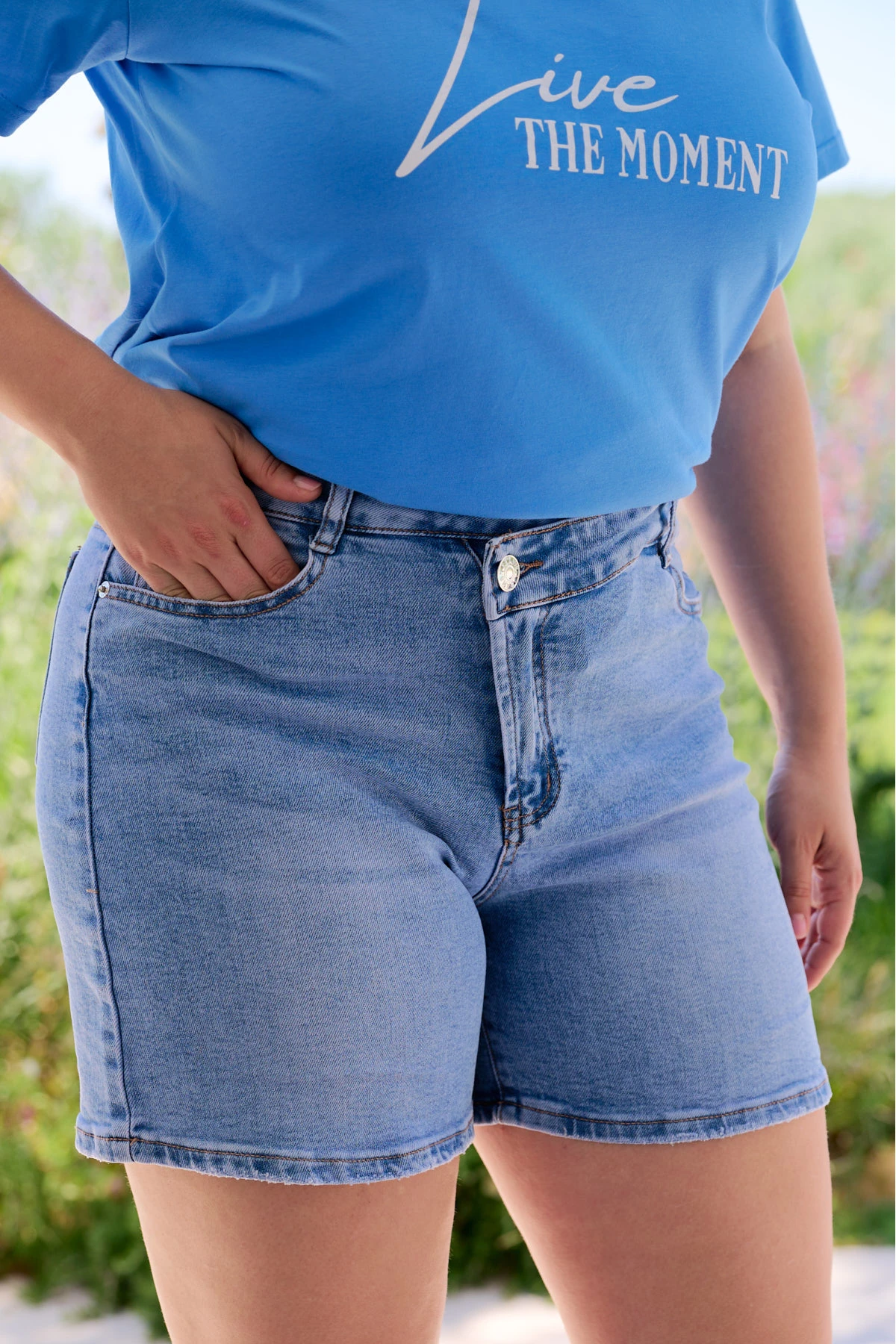 Jean shorts ελαστικό χιαστί κουμπί