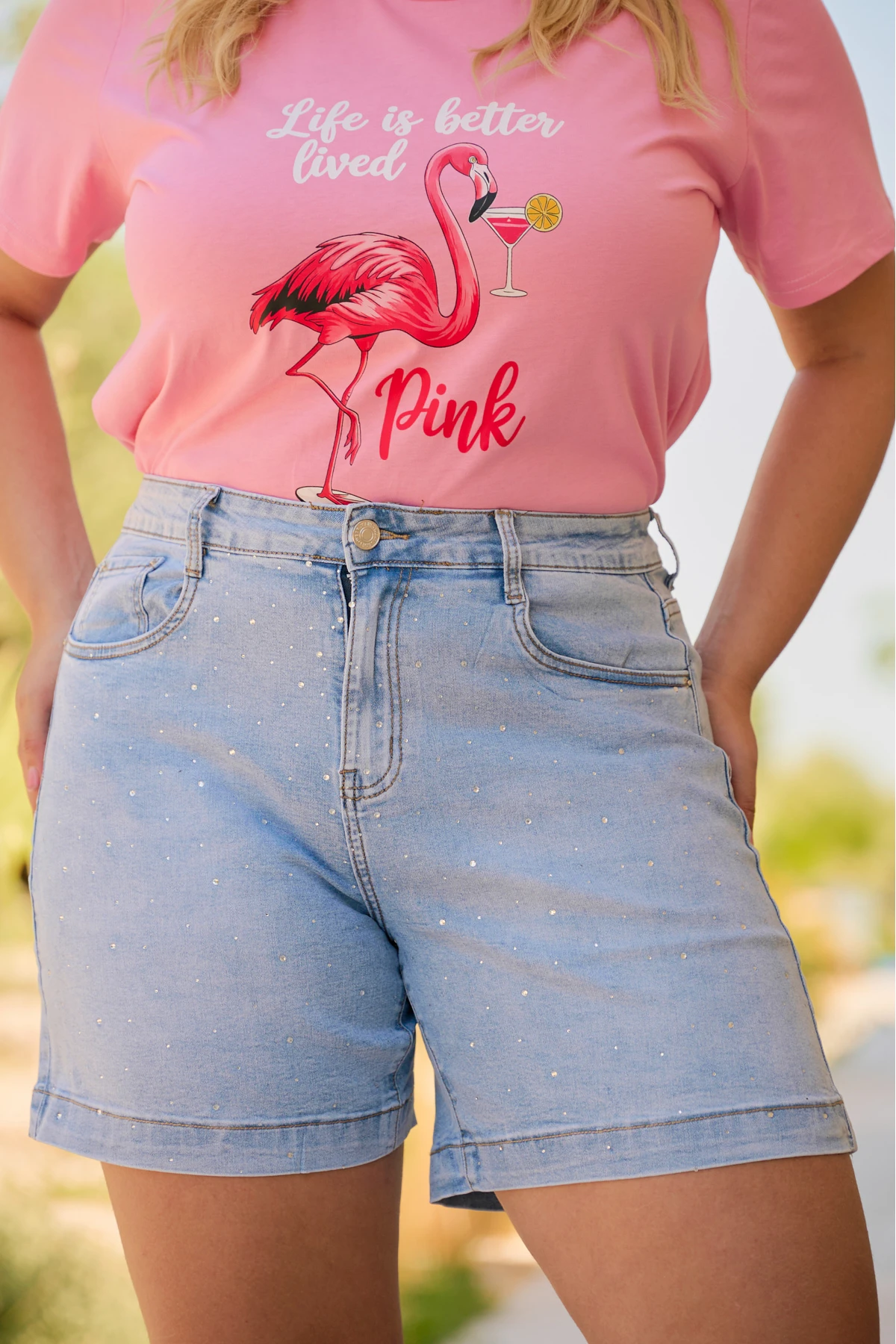 Jean shorts ελαστικό με στράς