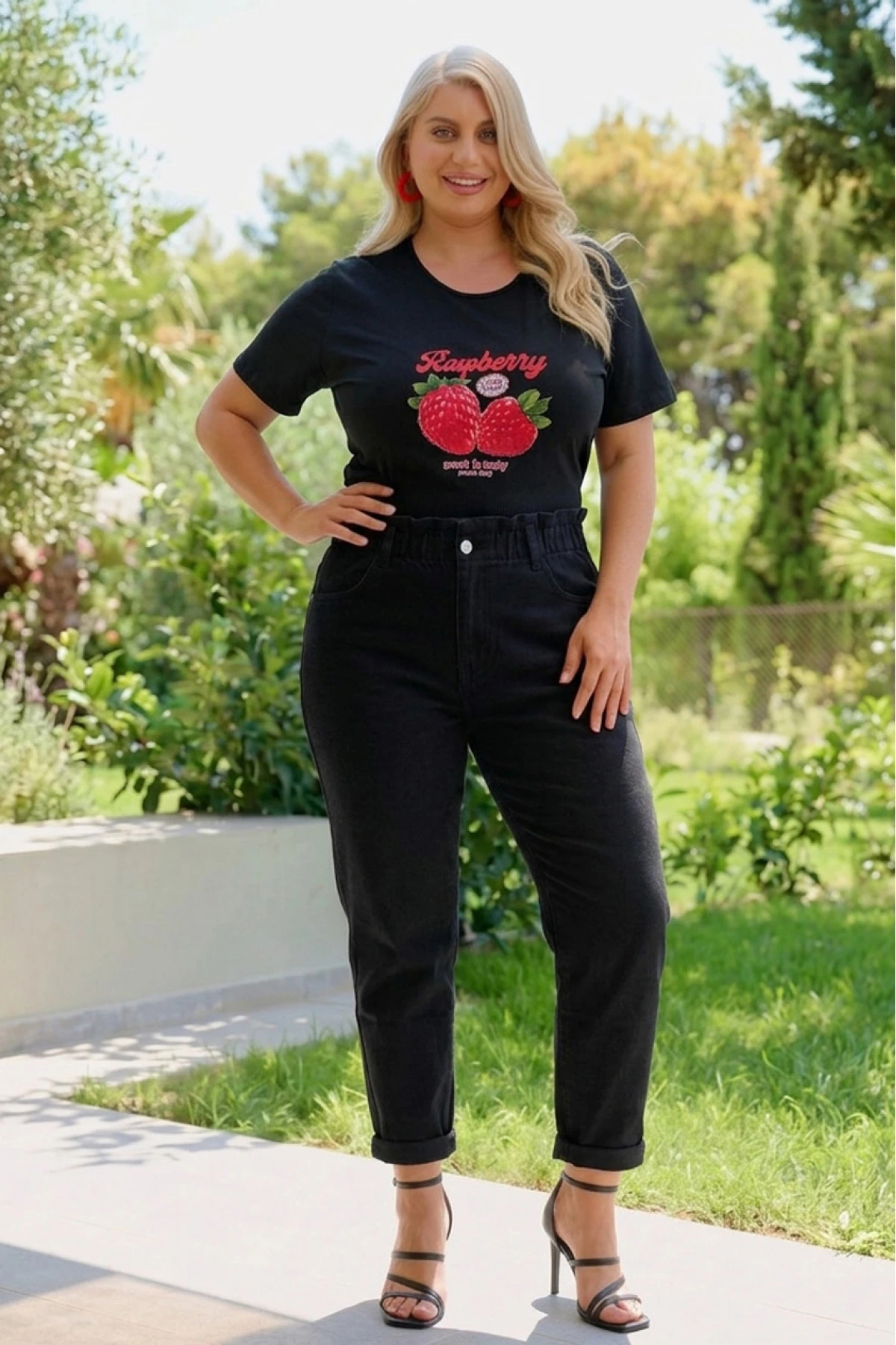 Jean παντελόνι mom fit ελαστικό με λάστιχο στη μέση dark black