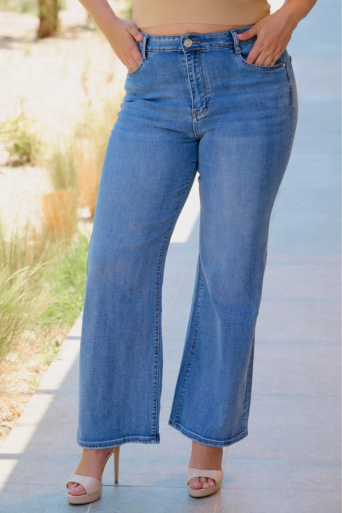 Jean παντελόνι ελαστικό wide leg