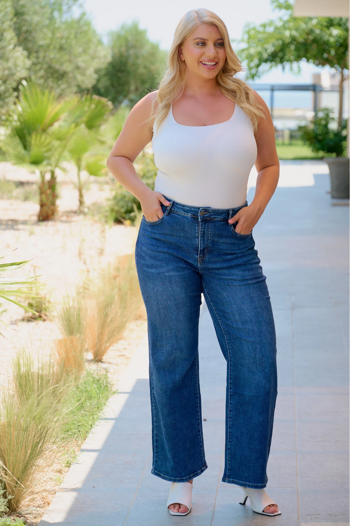 Jean παντελόνι ελαστικό wide leg μπλε