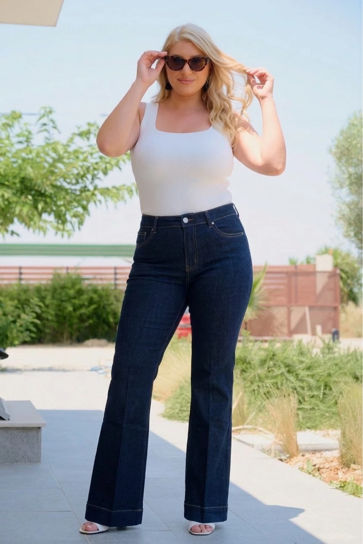 Jean καμπάνα ρεβέρ ελαστική denim