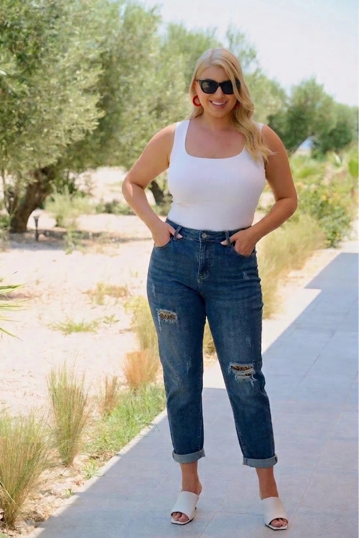 Jean παντελόνι ελαστικό mom fit σχισίματα λεοπάρ