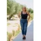 Jean παντελόνι ελαστικό mom fit σχισίματα στρας μπλε
