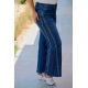 Jean παντελόνι ελαστικό wide leg με στρας στο πλάι