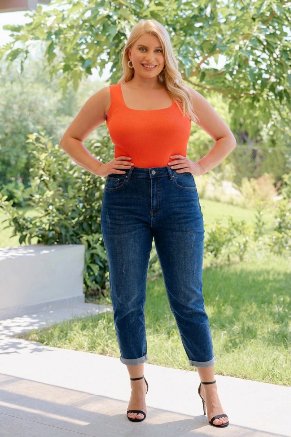 Jean παντελόνι ελαστικό mom fit γδαρσίματα μπλε