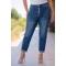 Jean παντελόνι ελαστικό mom fit με στρας κουμπιά μπλε
