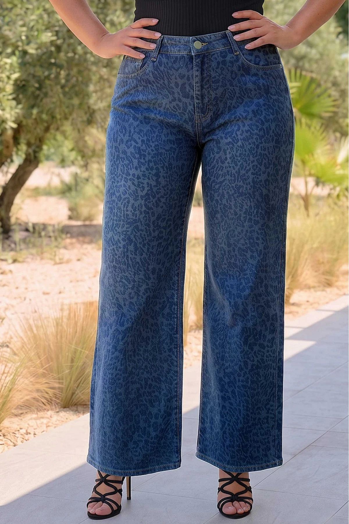 Jean παντελόνι ελαστικό wide leg λεοπάρ