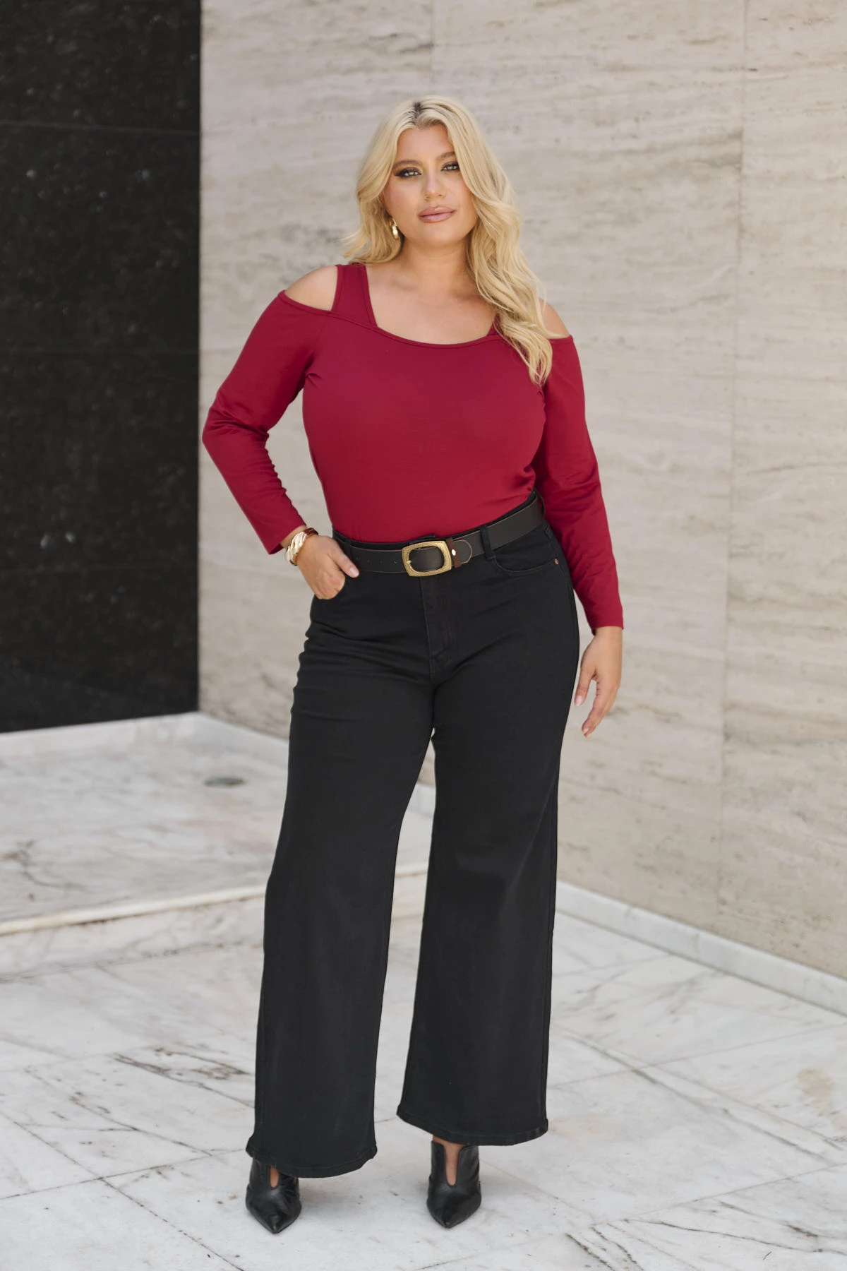 Jean παντελόνι ελαστικό wide leg μαύρο