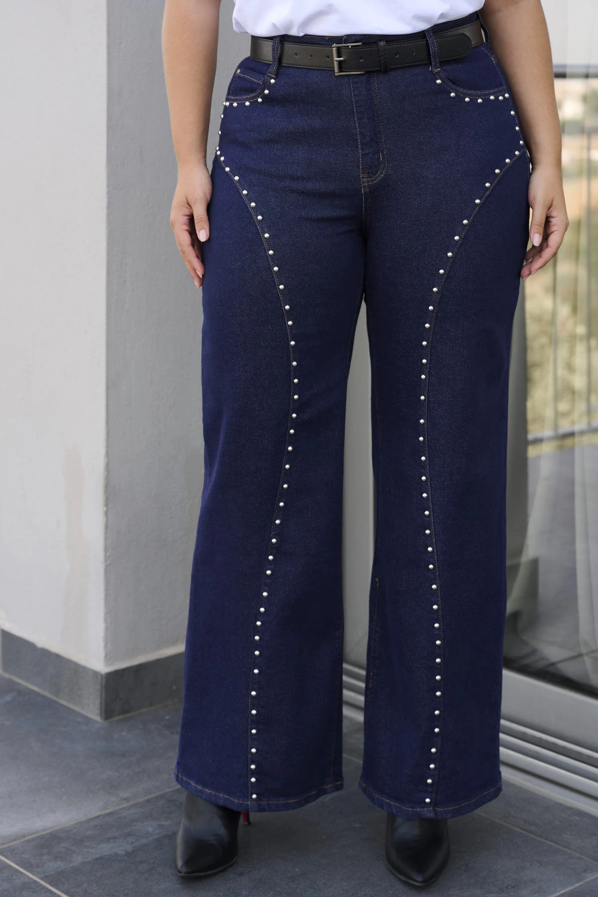 Jean παντελόνι ελαστικό wide leg με τρουκς denim