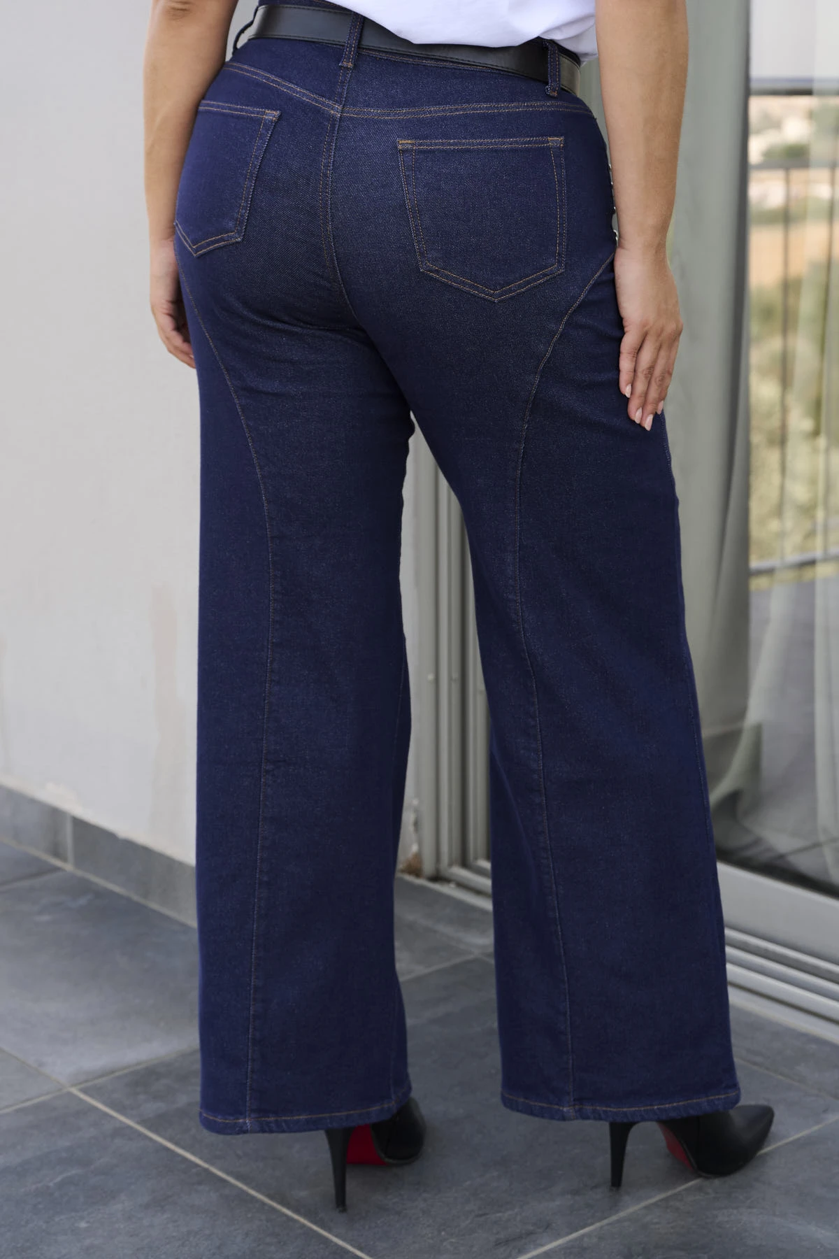 Jean παντελόνι ελαστικό wide leg με τρουκς denim