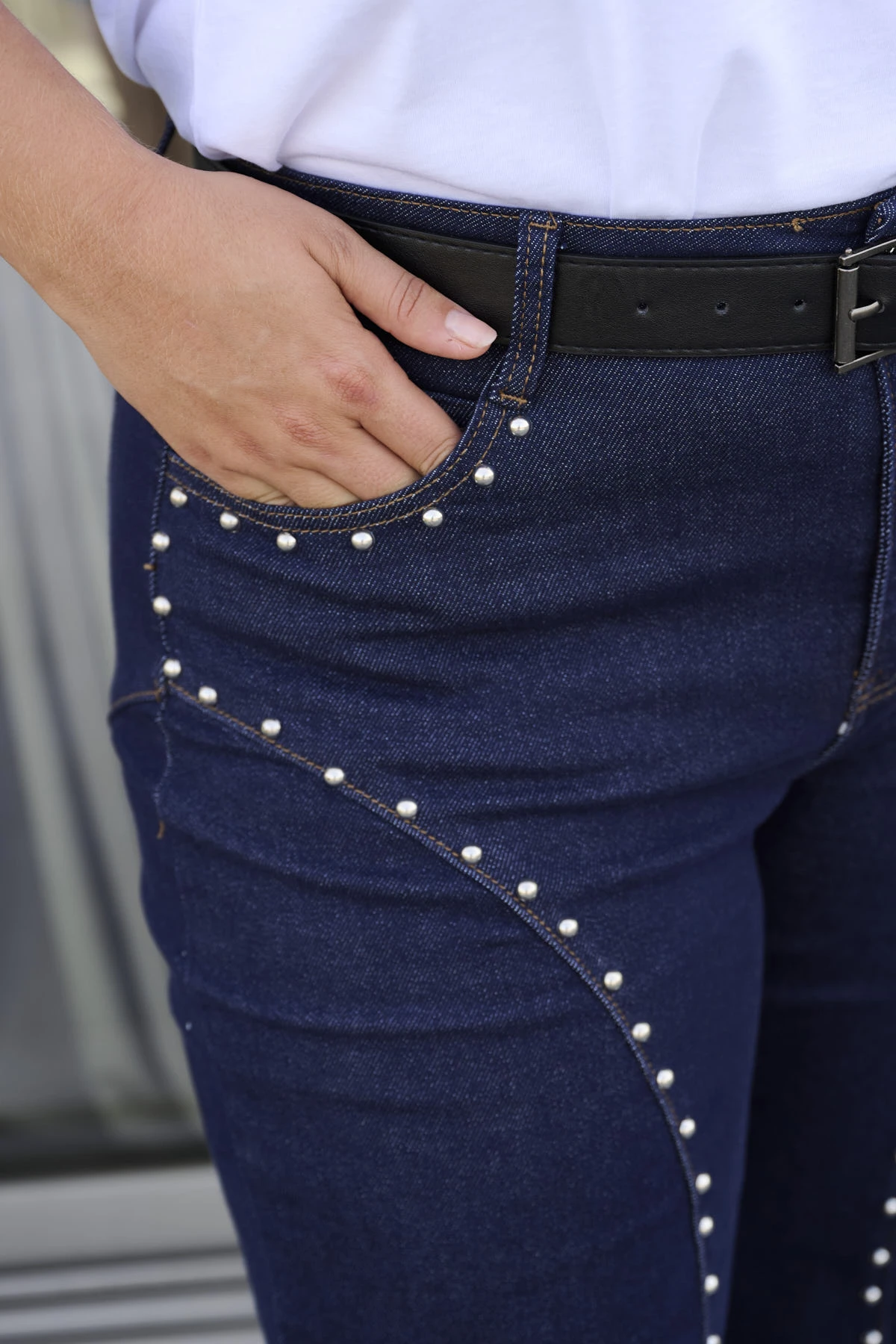 Jean παντελόνι ελαστικό wide leg με τρουκς denim