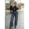 Jean παντελόνι ελαστικό wide leg με τρουκς μπλε