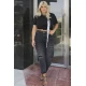Jean παντελόνι ελαστικό mom fit σχισίματα μαργαριτάρια σκούρο γκρι