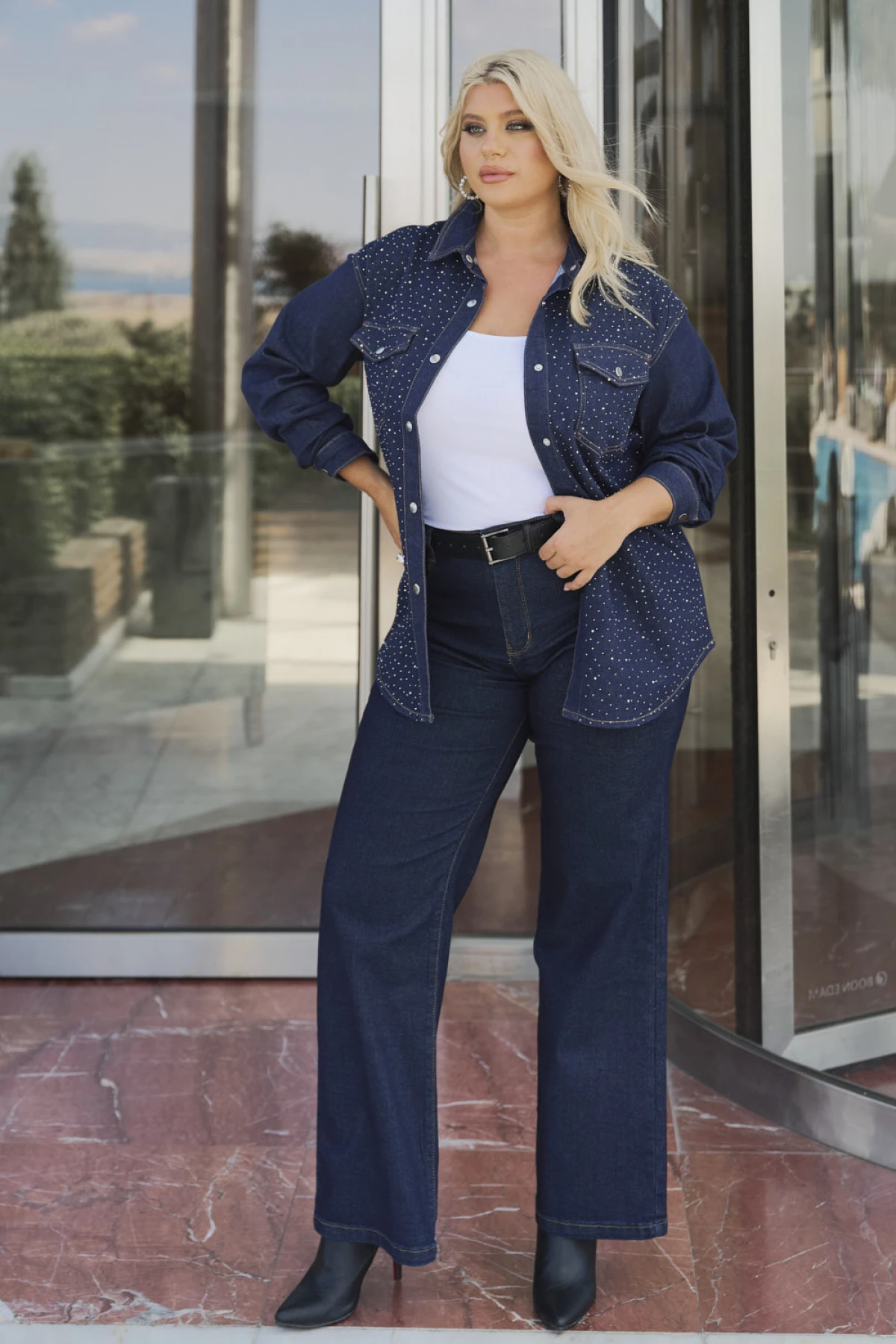 Jean παντελόνι ελαστικό wide leg denim