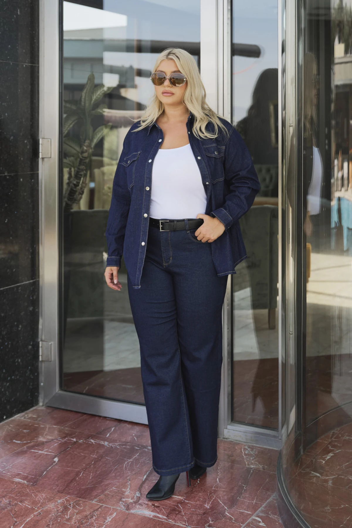 Jean παντελόνι ελαστικό wide leg denim