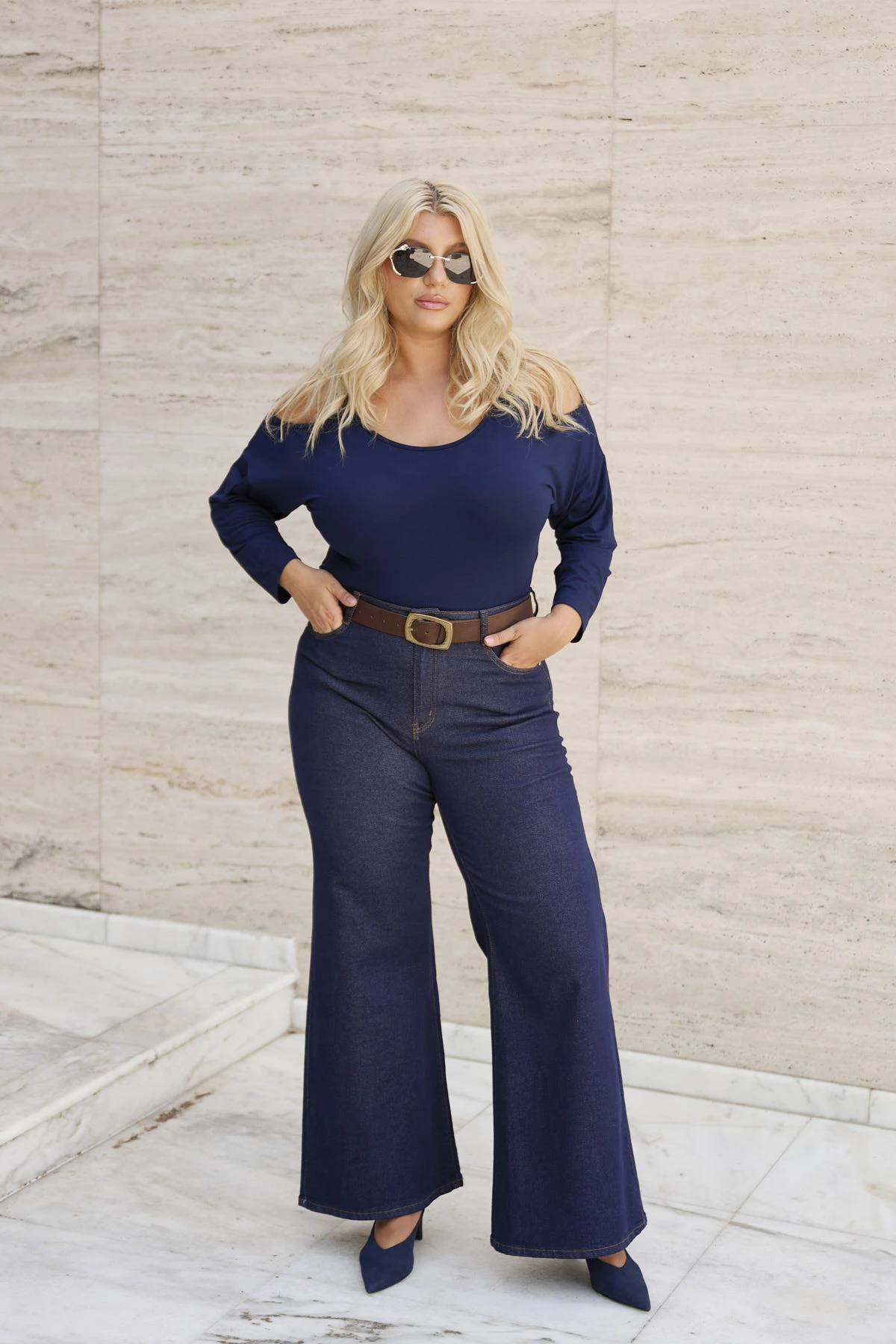 Jean wide leg καμπάνα ελαστική denim