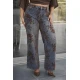 Jean παντελόνι wide leg  με velvet ύφανση φύλλα καφέ