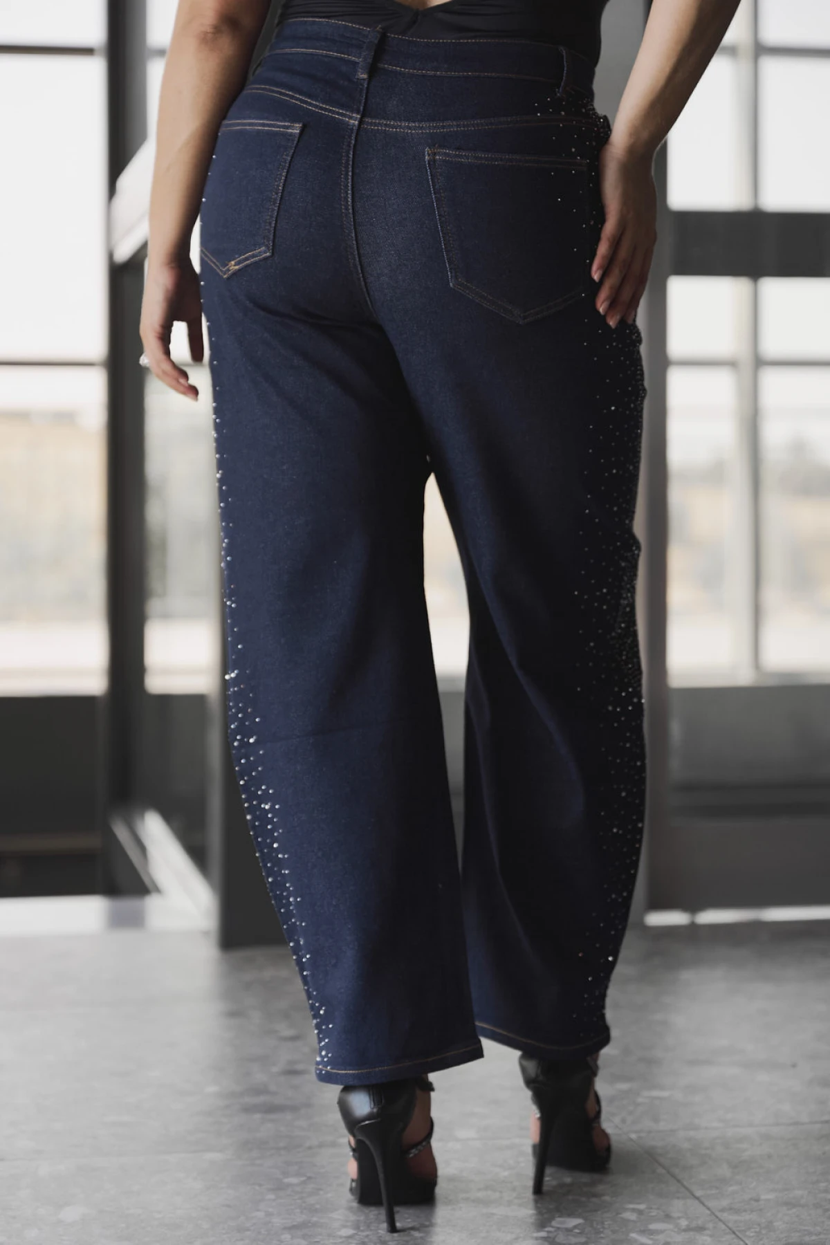 Jean παντελόνι ελαστικό barel με στρας denim
