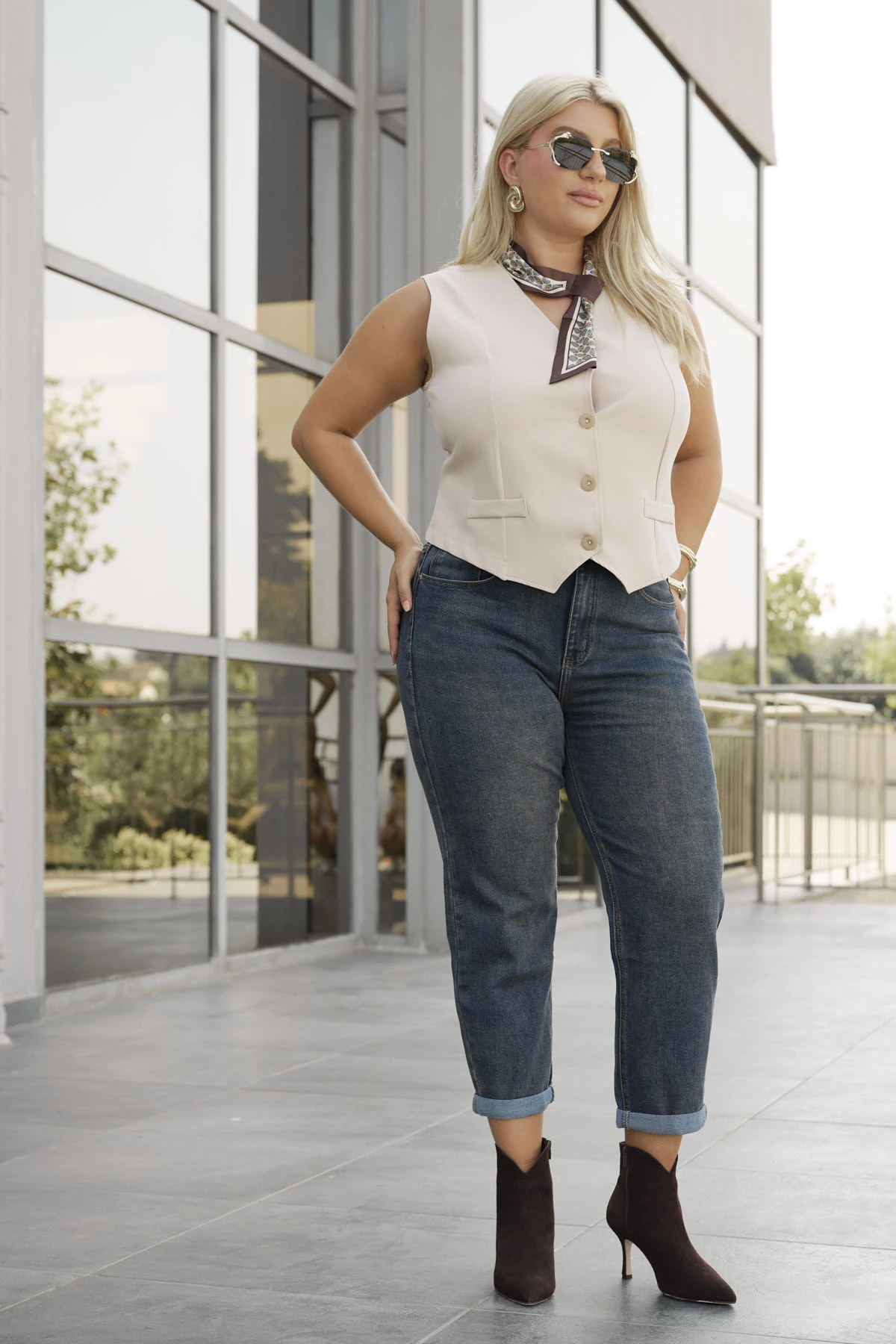 Jean παντελόνι mom fit ελαστικό με λάστιχο πίσω μπλε