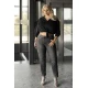 Jean παντελόνι ελαστικό slim fit  με strass μαύρο