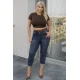Jean παντελόνι ελαστικό mom fit με στρας 
