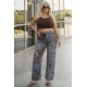 Jean παντελόνι wide leg  με velvet ύφανση φλοράλ καφέ